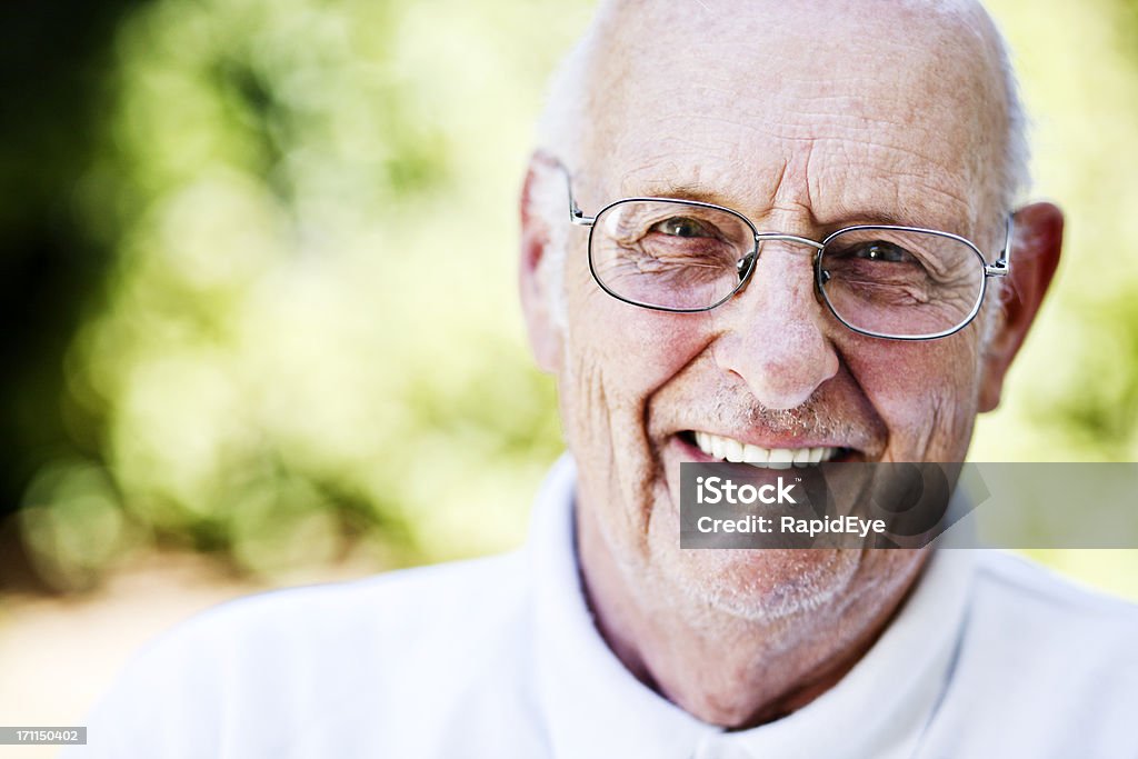 Charming old man smiles happily This good looking man in his 80s smiles happily. 70-79 Years Stock Photo