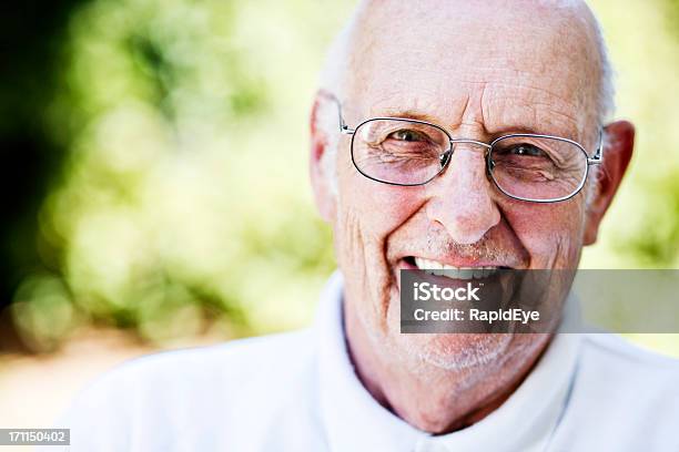 Charming Old Man Smiles Happily Stock Photo - Download Image Now - 70-79 Years, 80-89 Years, Accessibility