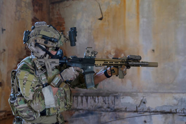 istock Soldier in civil war, ruined building. 1711512482