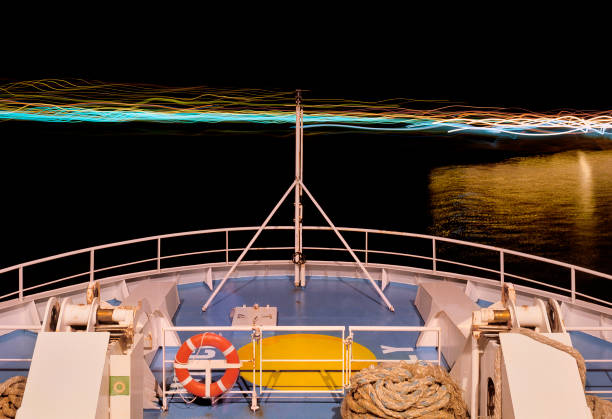 Time-exposure of the bow of a channel ferry arriving in port at night. High-end scan of 4.5x6cm transparency.View more related images in one of the following lightboxes: