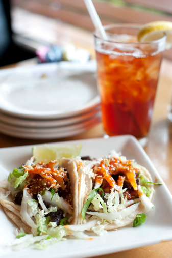 Korean Beef Tacos and a glass of iced tea