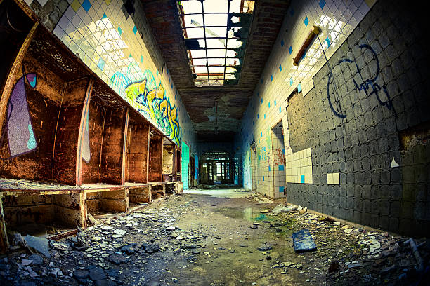 istock Ruined Hospital Corridor Architecture Fisheye 171151892