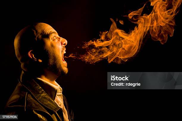 Man Breathing Fire Heartburn Bad Breath Or Anger Stock Photo - Download Image Now