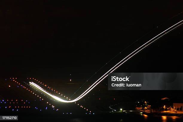 Airplane During Takeoff Stock Photo - Download Image Now - Airplane, Night, Taking Off - Activity