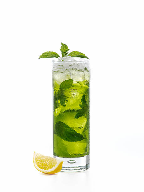 mojito - green smoothie single object cold drink isolated on green zdjęcia i obrazy z banku zdjęć