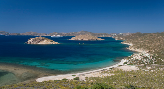 A view of the beatiful touquise sea on the greek island of Patmos.