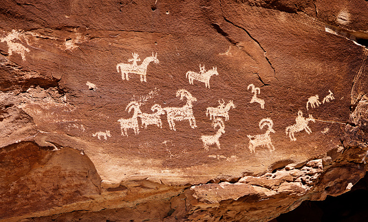 19th century indian petroglyph art photographed on public land in Southern Utah.