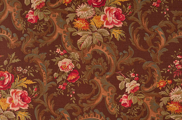 King's Muir Brown Medium Antique Floral Fabric Antique floral fabric with red  and pink rose clusters.Take a look at my LIGHTBOX of other related images. tapestry photos stock pictures, royalty-free photos & images