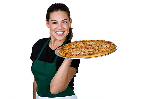 joyeuse fille pizza - pizza pizzeria restaurant waiter photos et images de collection