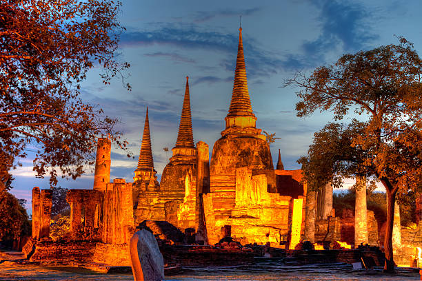 istock Three illuminated pagodas at Wat Phra Si Sanphet, Ayutthaya, Thailand 171155978