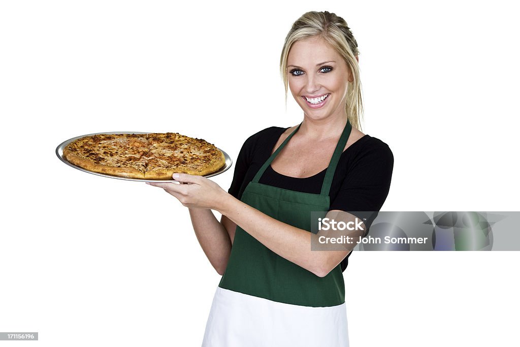 Bonita mulher segurando uma pizza blod - Foto de stock de Comida royalty-free