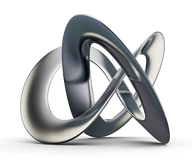 futuristische 3d infinity-form - chrome metal tied knot twisted stock-fotos und bilder