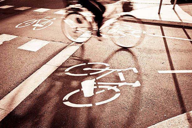 Bicycle lane in Milan stock photo