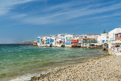 The major tourist attraction  of Little venice on the island of Mykonos one of the Cyclades islands