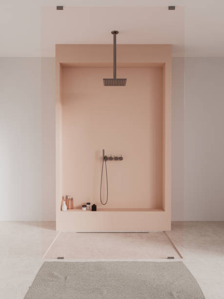 istock Cozy hotel bathroom interior with douche and accessories, minimalist design 1711568246