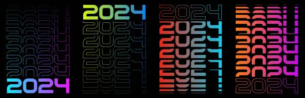 Vector illustration of 2024 Text Design. Vector 2024 Typography Illustration Design Element for New Year 2024 Social Media Post, Greeting Card, Banner, Poster, Retro Text Effect, vintage style of eighties, cyberpunk style