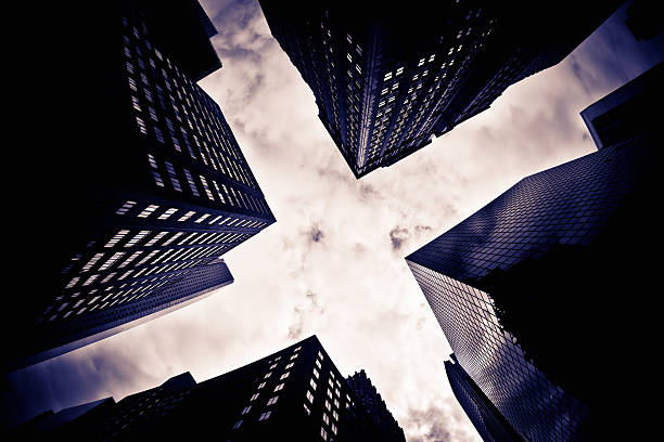 Skyscraper, Dark Moody Sky, Toned. Location: Houston, Texas, USA.