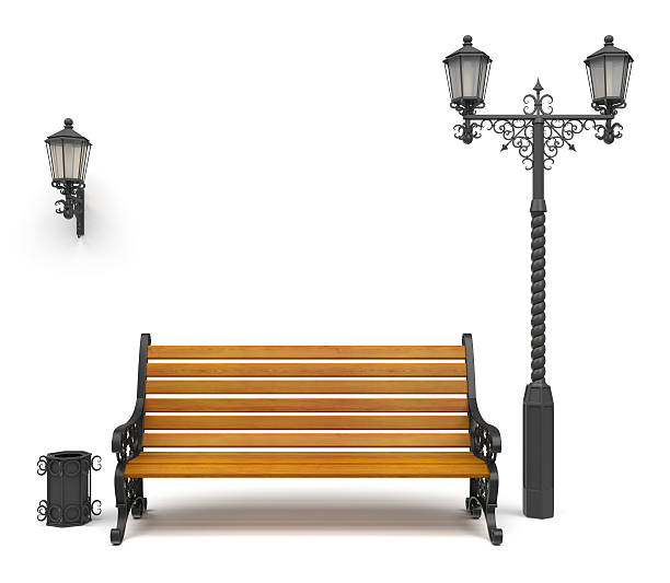 3 d 錬鉄製の装飾セット白で分離 - bench ストックフォトと画像