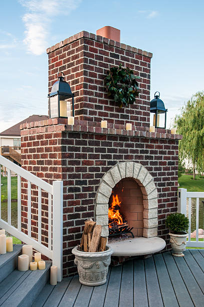 Patio Deck Fireplace stock photo