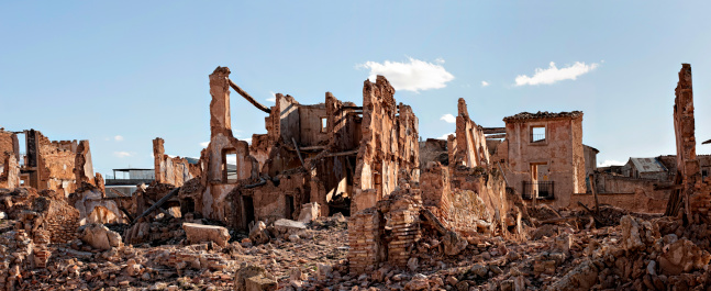 Belchite village destroyed in a bombing during the Spanish Civil War, Zaragoza, Aragon, Spain