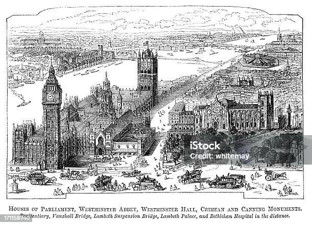 Maisons Du Parlement De Labbaye De Westminster Et Le Millbank Penitentiary 1871 Gravé Vecteurs libres de droits et plus d'images vectorielles de Londres