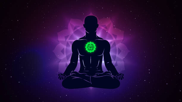 istock Anahata chakra with meditation human in lotus pose 1711591908