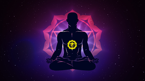 The Manipura Chakra, also known as the Solar Plexus Chakra, is the third chakra in the traditional Indian system of chakras. It is associated with personal power, self-esteem, confidence, and willpower. Meditating on the Manipura Chakra while sitting in the Lotus Pose (Padma Sana) can help you balance and activate this chakra, promoting a sense of inner strength and self-assuredness.