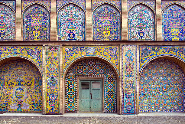 Tiled Arches Tiled detail of the Golestan Palace in Tehran, Iran. tehran stock pictures, royalty-free photos & images