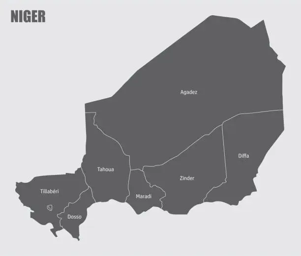 Vector illustration of Niger regions map