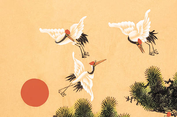 ilustrações, clipart, desenhos animados e ícones de crane - china pattern chinese culture paintings