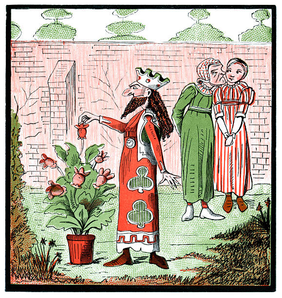 king pflücken blumen knospen (viktorianischen comic - ummauerter garten stock-grafiken, -clipart, -cartoons und -symbole