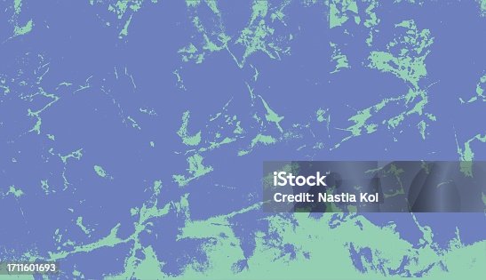 istock Abstract grunge texture blue and green neon colors background. Paint liquid splashes. Rough acrylic paint surreal structure. Modern digital backdrop. Cracks, scuffs, scratches. Ink slaps. Vector 1711601693