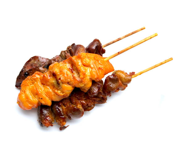 istock Chicken grilled stick or moo ping with bamboo stick isolate on a white background. 1711603913