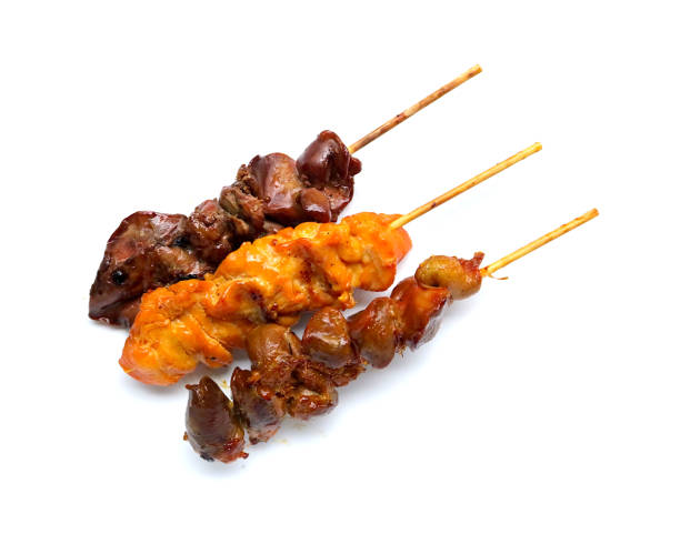 istock Chicken grilled stick or moo ping with bamboo stick isolate on a white background. 1711604333