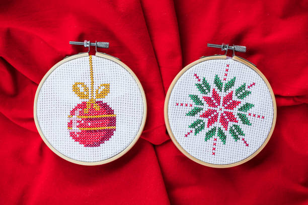 Hands of a woman who is embroidering