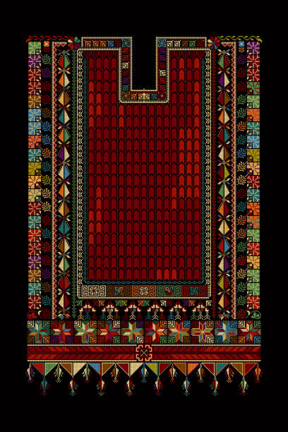 template ornamen tatreez 33 - palestinian culture ilustrasi stok