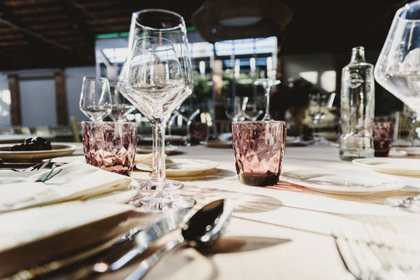 istock Original empty cutlery with elegant water glasses. 1711654076