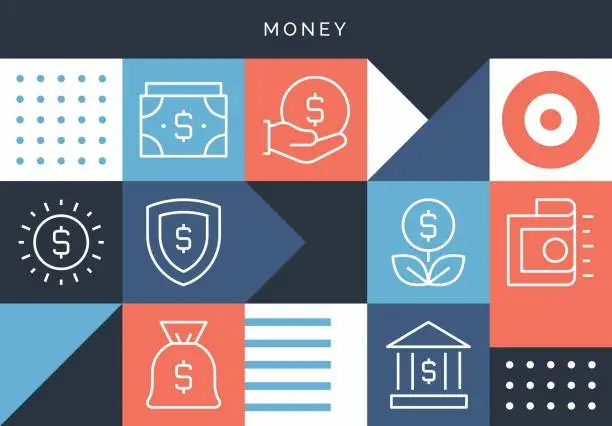 Vector illustration of Money Related Design With Line Icons.