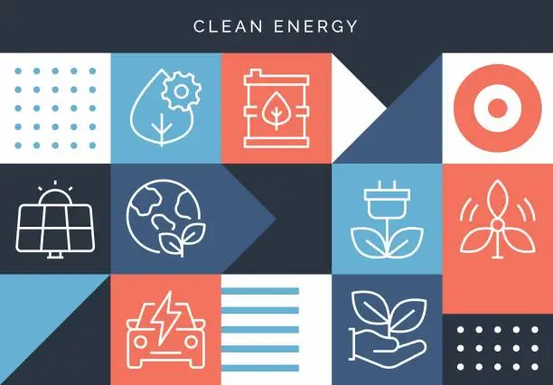 Vector illustration of Clean Energy Related Design With Line Icons.