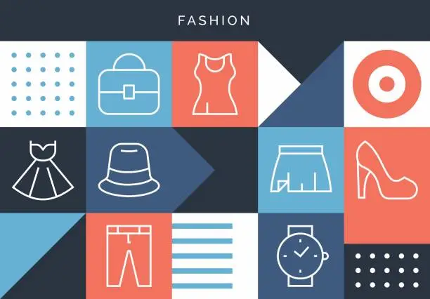 Vector illustration of Fashion Related Design With Line Icons.