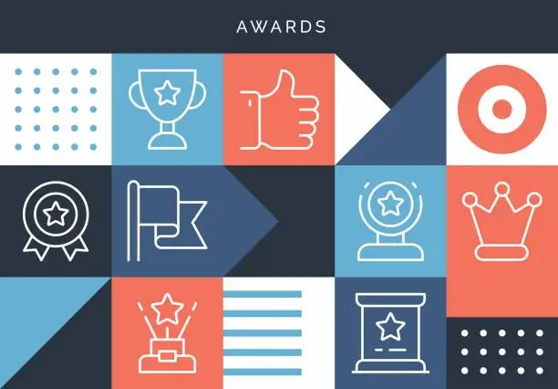 Vector illustration of Awards Related Design With Line Icons.