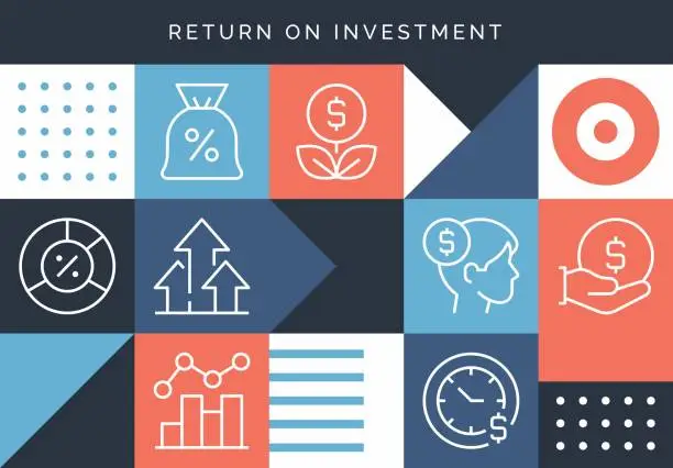 Vector illustration of Return On Investment Related Design With Line Icons.