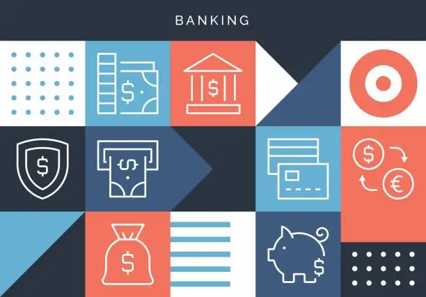 Vector illustration of Banking Related Design With Line Icons.