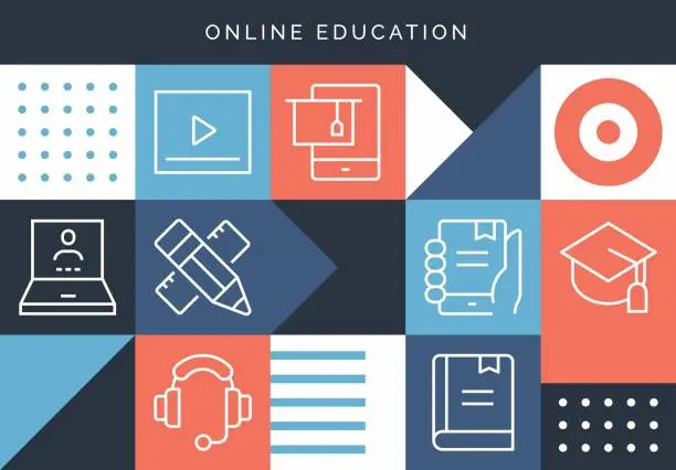 Vector illustration of Online Education Related Design With Line Icons.