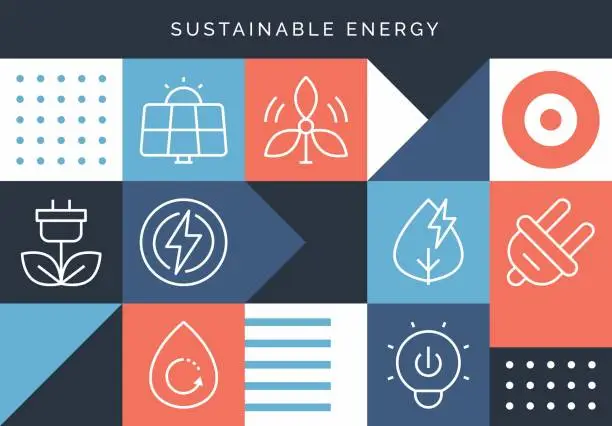 Vector illustration of Sustainable Energy Related Design With Line Icons.