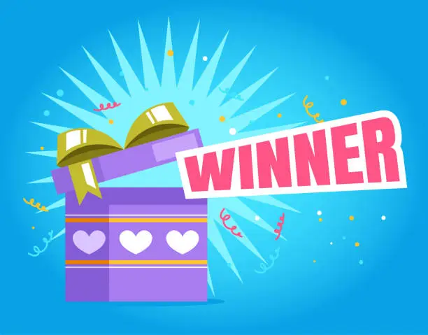 Vector illustration of Giveaway winner surprise reward prize gift box jackpot concept. Vector flat graphic design illustration