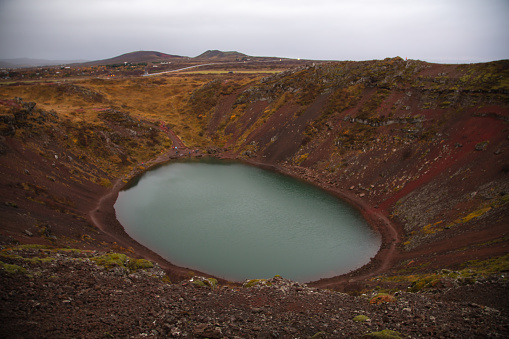 Volcanic crater Lake along the Golden Circle in South Iceland.