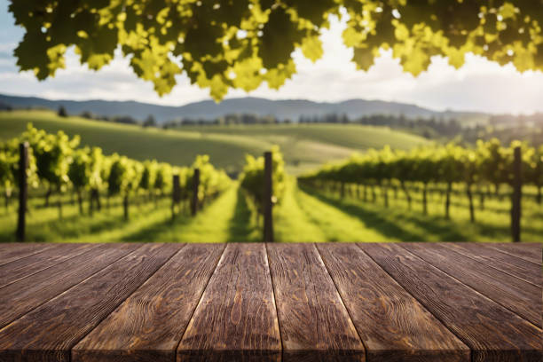 istock Beautiful natural wooden table with autumn background 1711791933