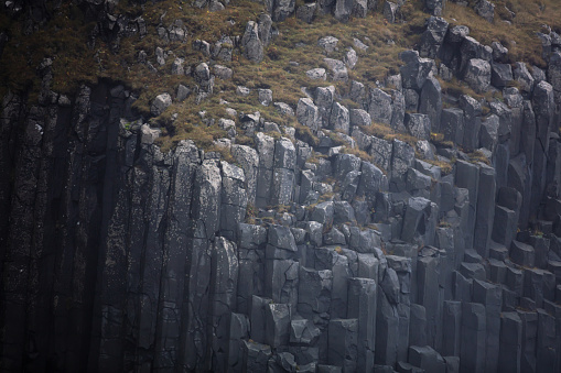 Basalt rocks from black sand beach, Iceland.
