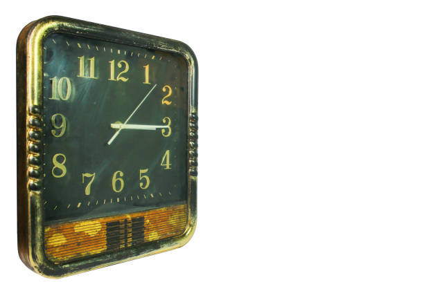 istock side angle antique gold square wall clock, on white background, retro look 1711802890